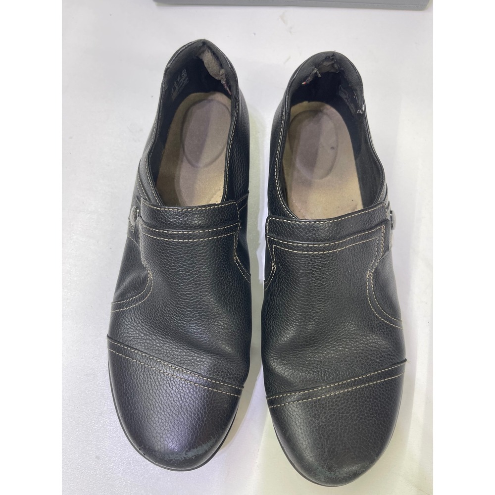 Clarks Ashcombe‎ Black Leather Loafers Womens 10 M Slip On Shoes 261568274075